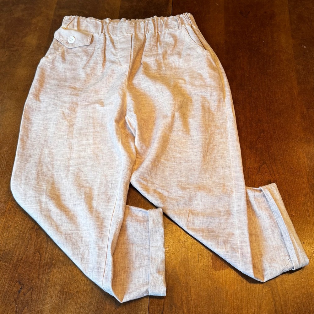 Tina Stephens Pant OS Women Pinkish  Linen Cotton Italian Paperbag Tapered